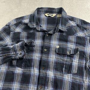 Salt Valley Western Blue Plaid Flannel Button Down Shirt Men's Size L Cotton